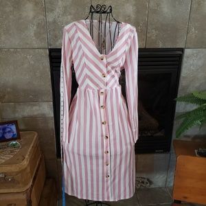 Pink/cream v-stripped dress, size small-never worn